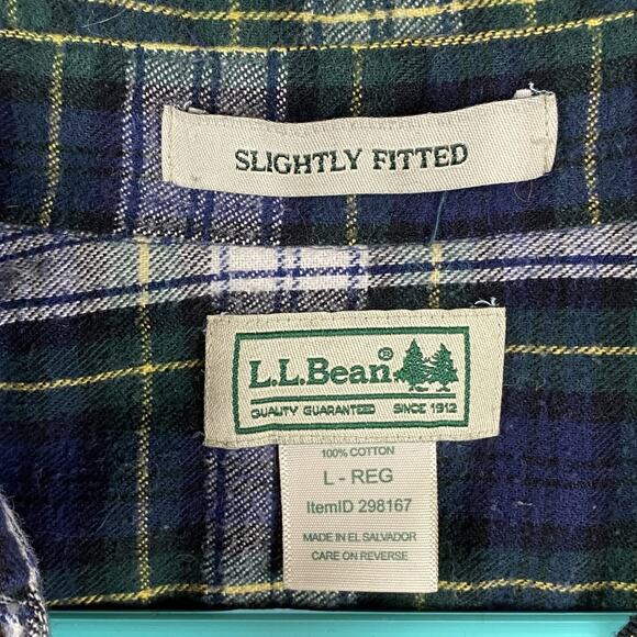 L.L.Bean Men's L Regular Slightly Fitted Plaid Flannel Shirt 100% Cotton Work - Picture 4 of 8